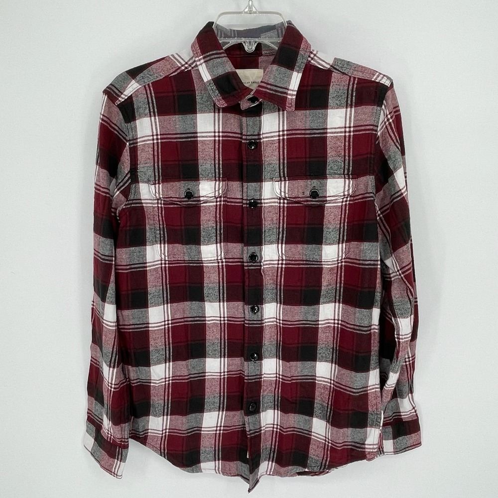 American Eagle NWT Women's Red Plaid Flannel Button Up Shirt Long Sleeve Size S